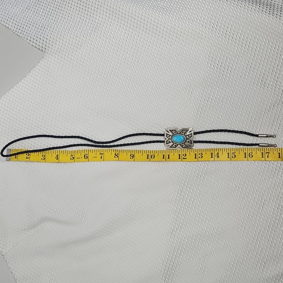 Western Style Silver and Blue Bolo Tie with Turquoise Pendant - Picture 6 of 6